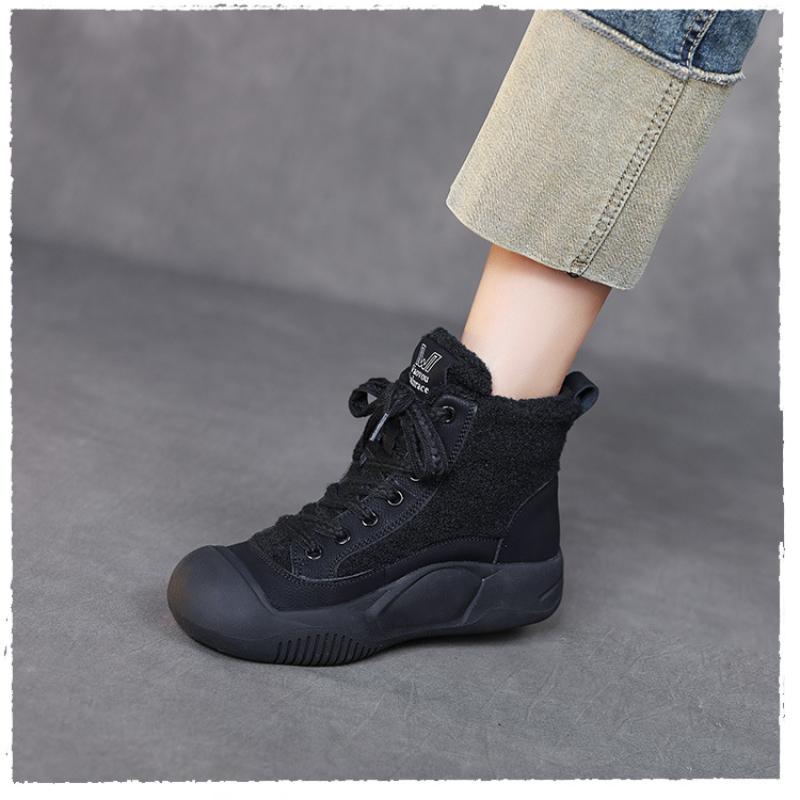 Johnature Хлопковая обувь с плюшевыми теплыми короткими сапогами из натуральной кожи с круглым носком, женская обувь на мягкой подошве