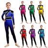 Girls Dance Gymnastics Jumpsuit Color Block Gradient Mock Neck Long Sleeve Keyhole Back Shiny Rhinestones Bodysuit