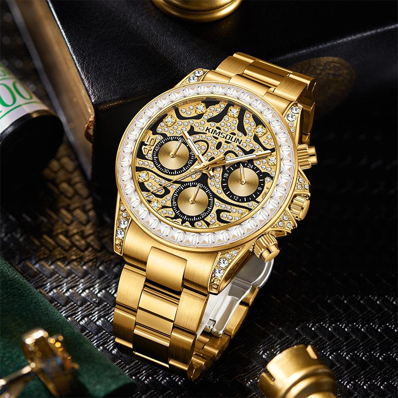 KIMSDUN Деловые мужские кварцевые часы с тремя стрелками и шестью стрелками, с узором тигра, водонепроницаемые, светящиеся, трендовые мужские кварцевые часы