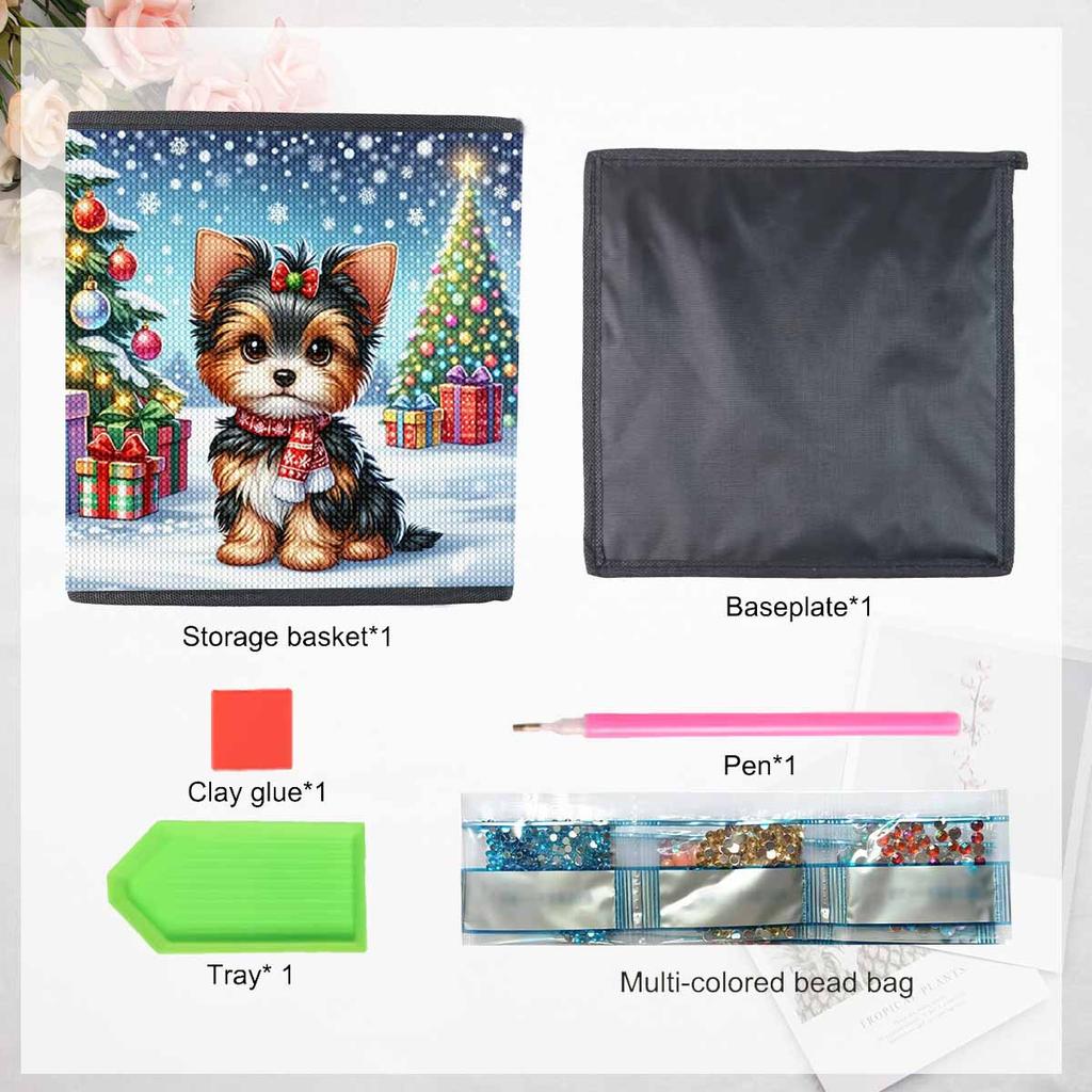 Шнауцер на снегу 5D Алмазная живопись Корзина для хранения Полная круглая мозаика Алмазная вышивка Наборы для вышивания крестиком Декор для дома Декор для дома