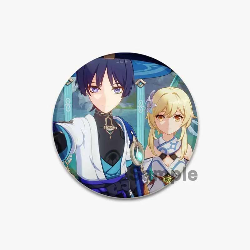 32/44/58mm Genshin Impact Badges Cute Game Anime Lapel Pins 32/44/58mm Round Broochs for Backpack Clothes Accessories Fan Jewelry Gifts