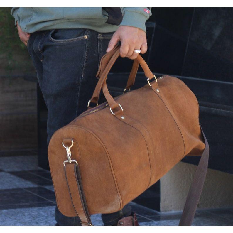 Personalized Cowhide Leather Duffel Bag: Weekender Travel Bag