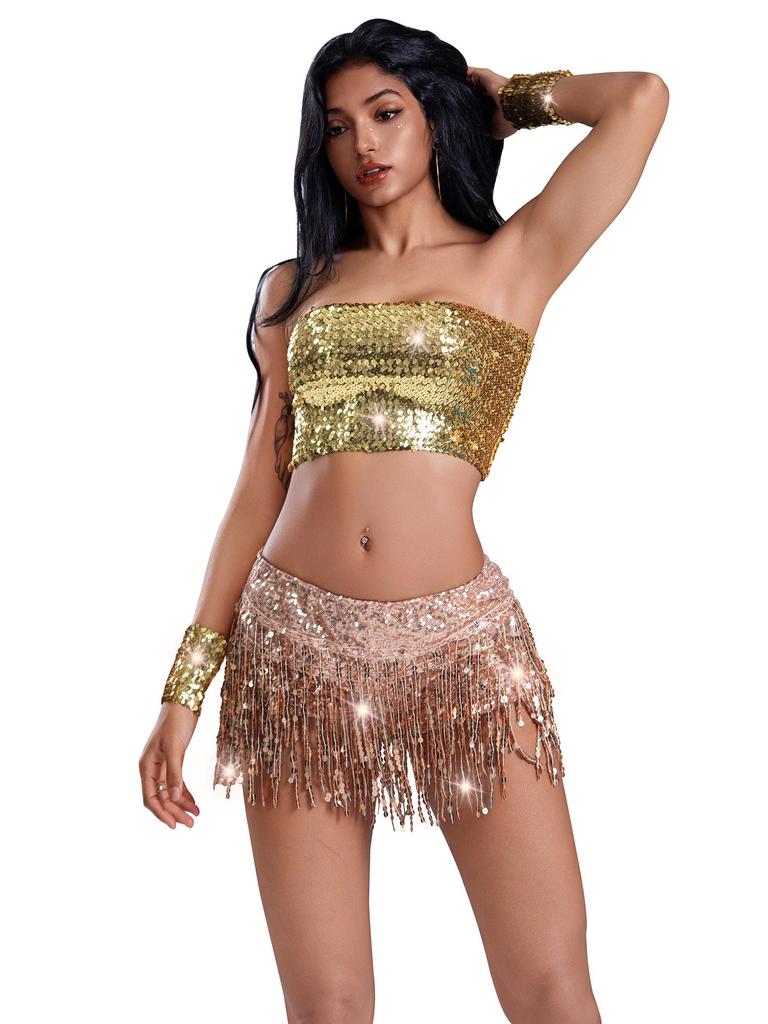 Sequined Tassel Latin Dance Skirt for Women – Stage and Bar Performance Costume Shorts