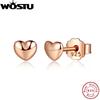 WOSTU Real 925 Sterling Silver & Rose Gold Color Petite Hearts Stud Earrings For Women