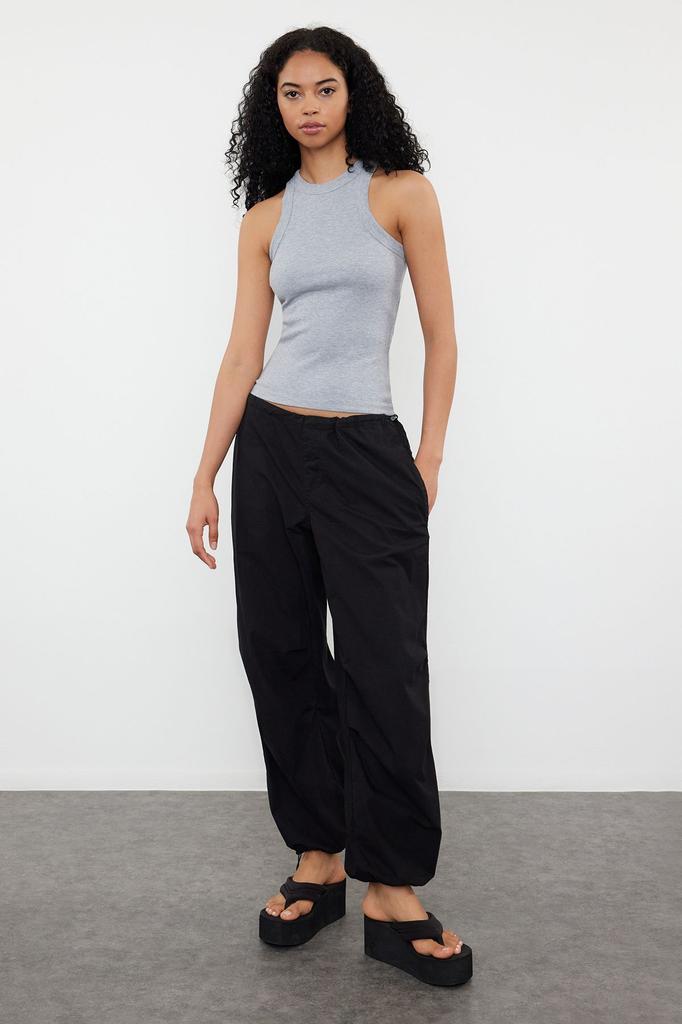 Women's Fashion Black Halter Neck Fitted Regular Length Ribbed Flexible Knitted Undershirt