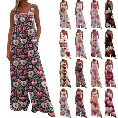 Женский модный повседневный свободный комбинезон с карманами и принтом ко Дню святого Валентина