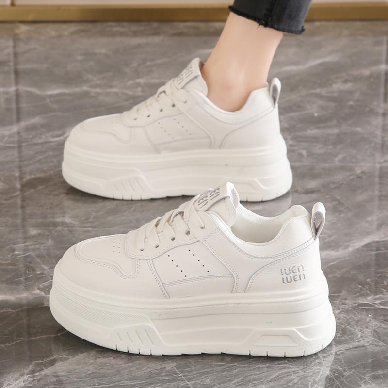 Fashion Women's White PU Leather Platform Sneakers Thick Bottom Non Slip Sports Running Shoes for Women 2025 Fashion Zapatillas De Mujer
