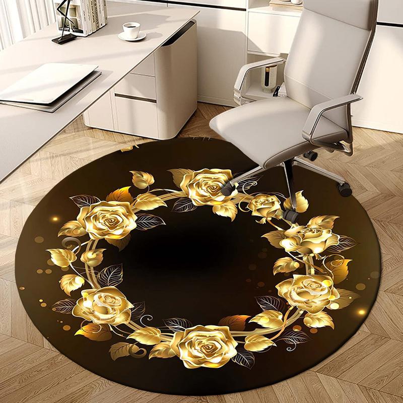1pc Office Carpet Chair Mats Golden Rose Wreath Design Perfect for Decorating Office Chairss, Or Bedrooms.YDT505