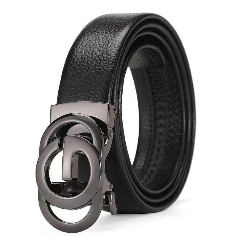 New Men'S Belt Alloy Automatic Buckle Belt Men'S Business Leather Belt Direct Supply