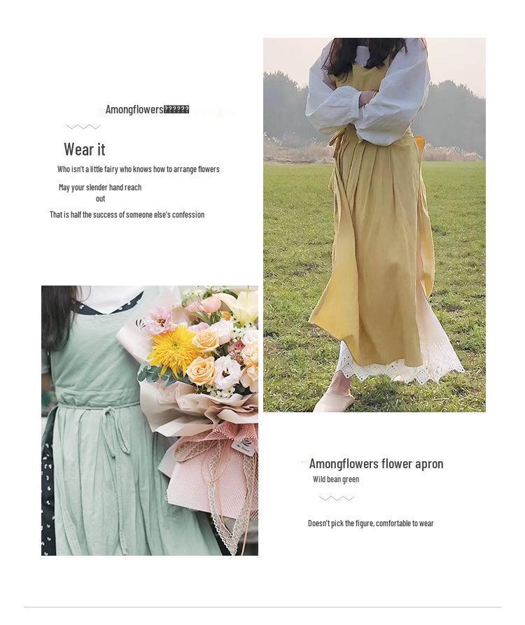 Ретро Арт Хлопок и Лен Фартук в Стиле Мори с Принтованным Логотипом