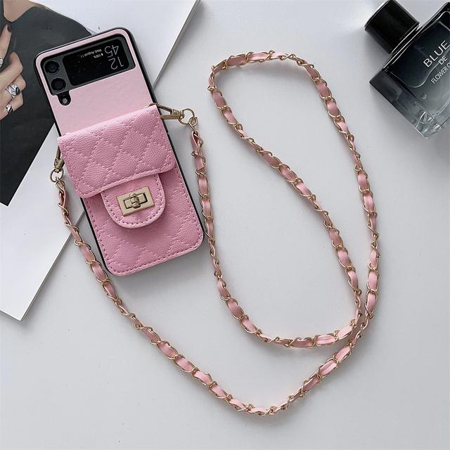 Кожаный чехол для карты с ремешком через плечо для телефона Samsung Galaxy Z Flip 3 Flip 4 Z Flip4 Flip3 5g, милый защитный чехол-цепочка