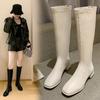 Large Size 43 Thick Low Heel Knight Knee Boots Women Shoes Plush White Autumn Winter 2024 New Leather Long Boot