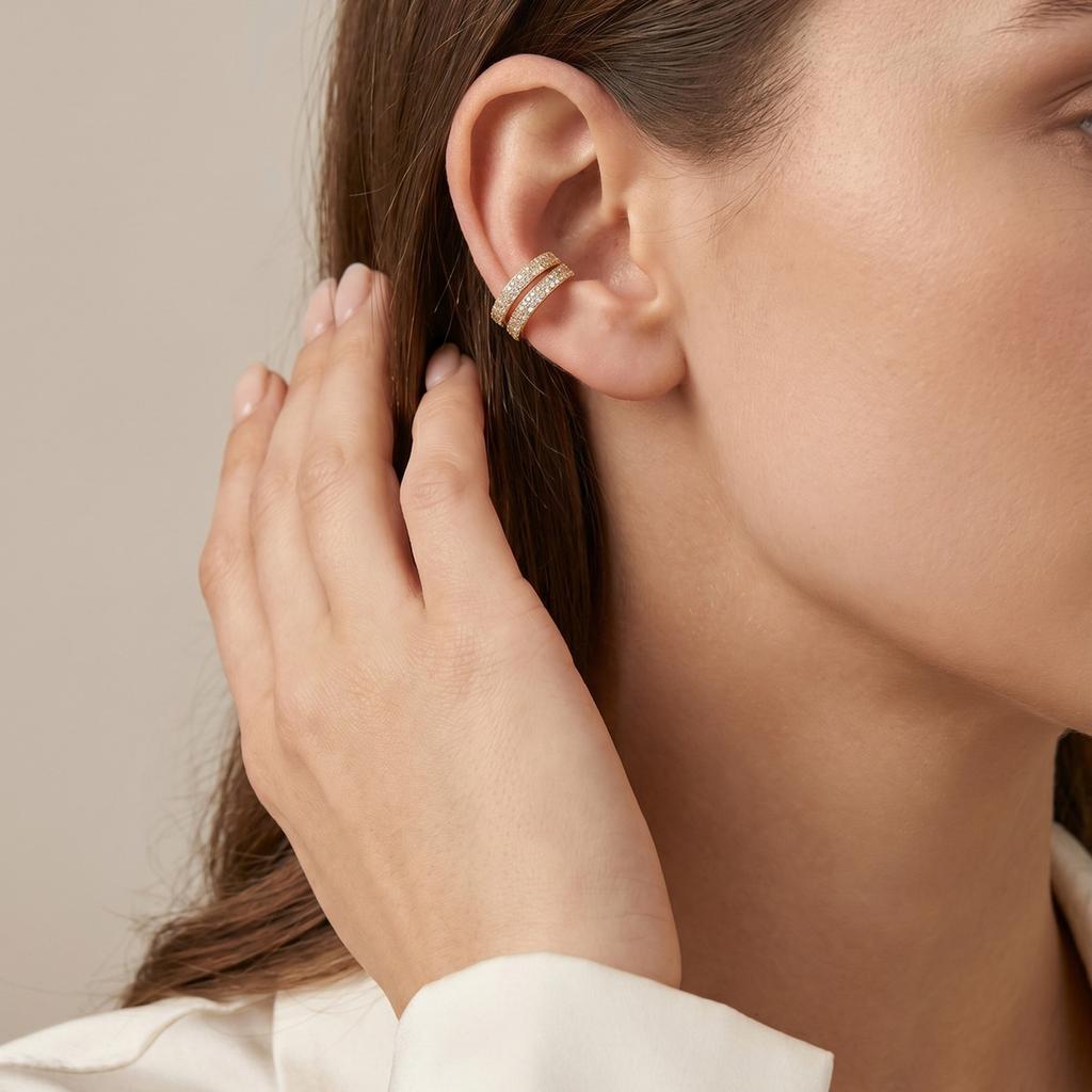 Xiaomi Vnox Multi-Layer Crystals Clip-On Earrings for Women Gold Plated Zirconia C Shaped Earrings Hypoallergenic No-Piercing Jewelry