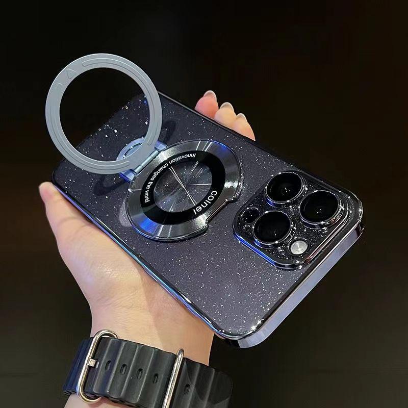 Ультратонкий чехол для телефона Apple 14ProMax с антижелтым блеском и магнитной пудрой, подставка для iPhone13/15 — для женщин.