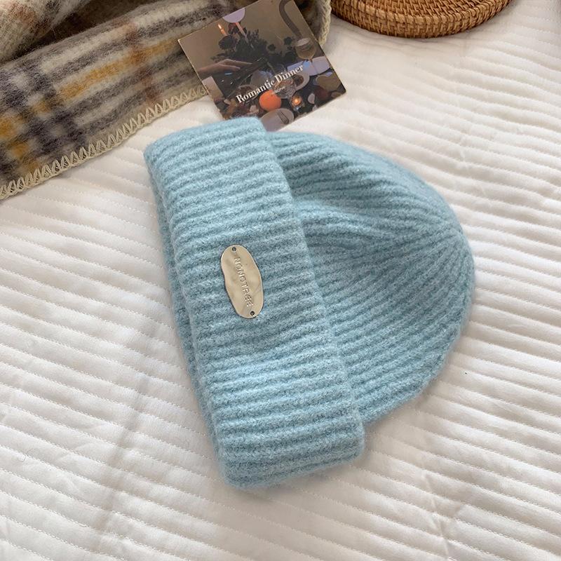 Шапка из толстой шерсти для большого обхвата головы, женская осенне-зимняя свободная теплая шапка от холода, защита ушей, показывает лицо маленьким, бежевая вязаная шапка