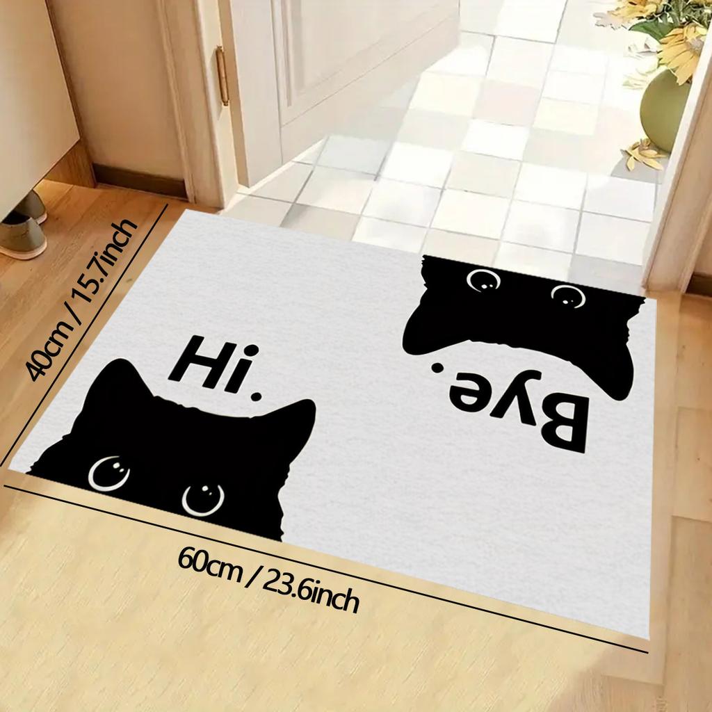 1pc Whisker Wonders Cat Design Door Mat, Polyester Entrance Rug with Anti-Slip Backing, Hand Washable, for Kitchen, Bedroom, Bat