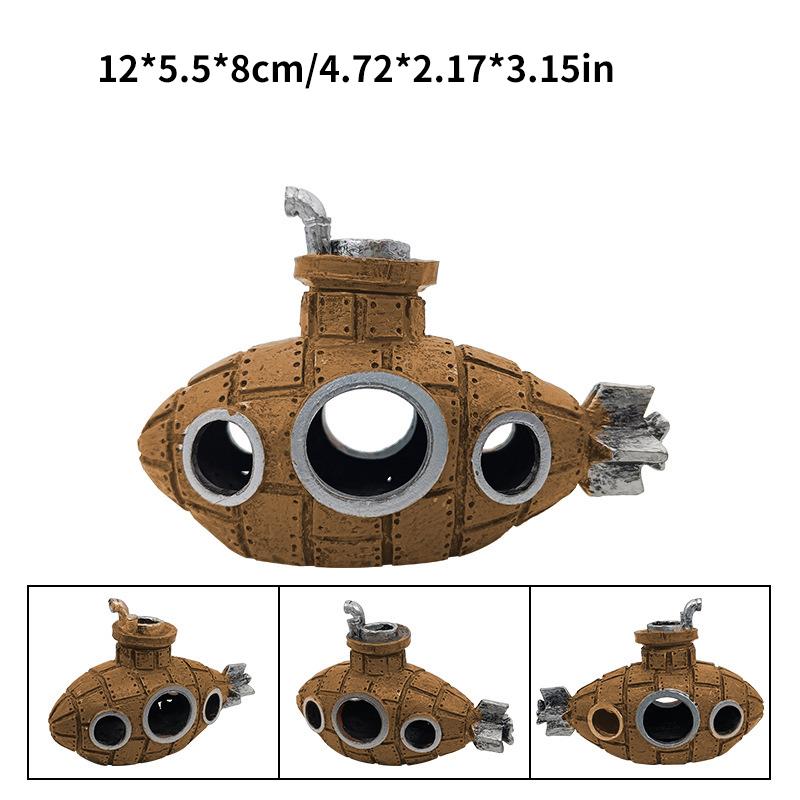 Декорация для ландшафтного дизайна аквариума, украшения в виде подводной лодки, украшение для аквариума, полимерные украшения, пещера для размножения, укрытие для рыб и креветок