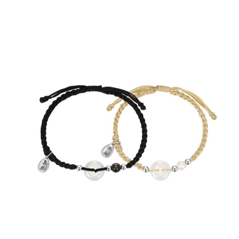 999 чистого серебра белого халцедона пряжка мира пара браслеты Ins новый дизайн в китайском стиле безопасная радость плетеный браслет из стерлингового серебра