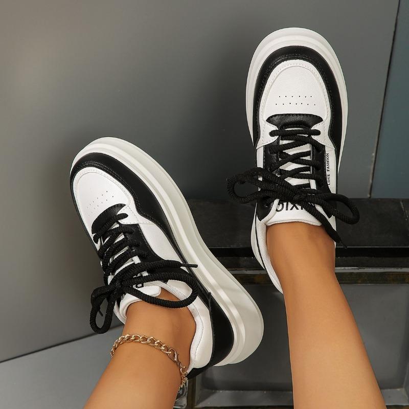 Women's Shoes Hot Selling Lace-Up Women's Vulcanized Shoes Autumn Round Toe Mixed Color Outdoor Casual Large Size Sports Shoes