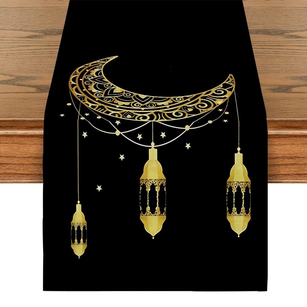 Vintage Moon Star Table Runner Washable Dinner Table Cloth Ramadan Table Runner Kitchen