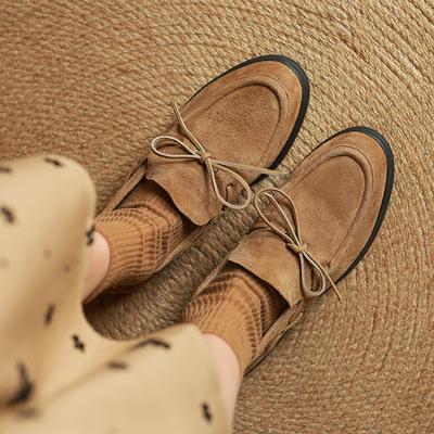 Модные размеры 34-40 Женские кроссовки из коровьей замши Натуральная кожа На шнуровке Повседневные Низкий каблук Теннисные туфли-балетки Классический круглый носок Повседневные туфли-балетки