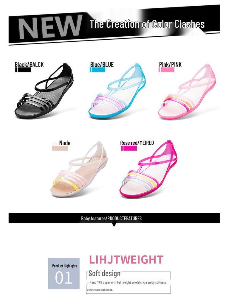 Красочные нескользящие желейные сандалии: Женские сабо с мягкой подошвой, пляжная обувь