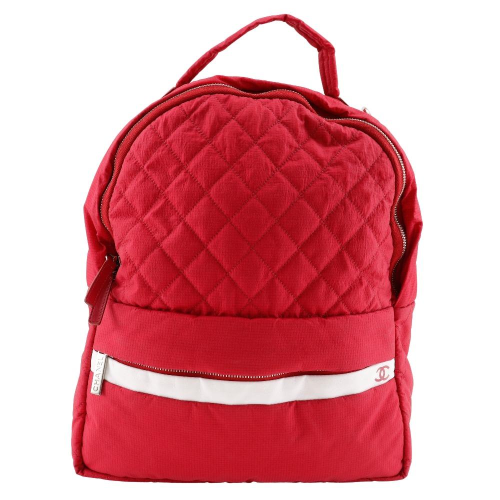 CHANEL COCO Mark Backpack Daypack Matelasse Red Nylon Women Used