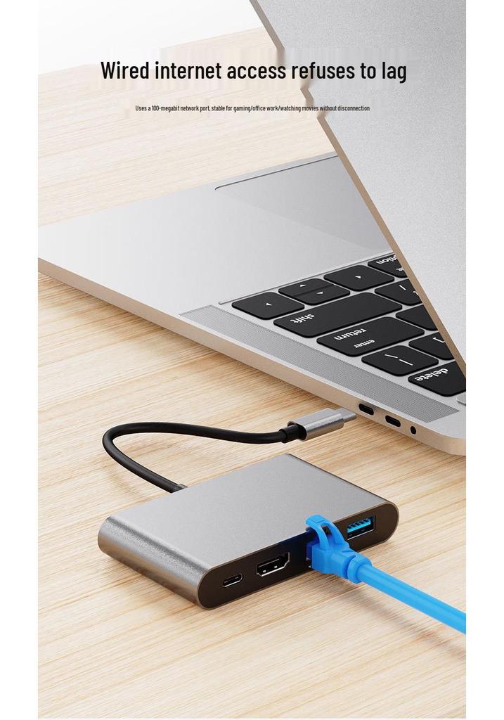 Универсальная док-станция 4-в-1 USB-C для ноутбука/iPad Apple с HD-конвертером, USB 3.0 и сетью 100 Мбит/с