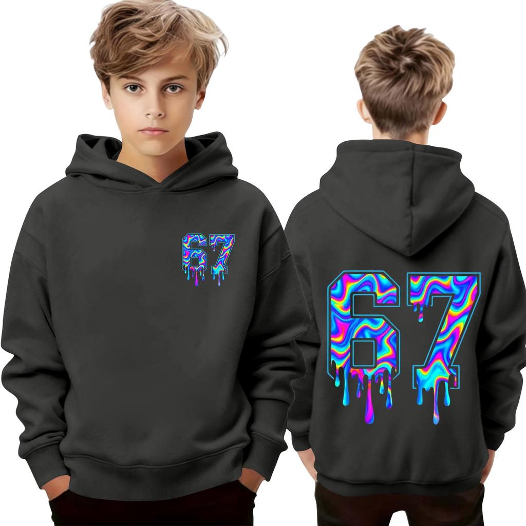 Детский пуловер с длинным рукавом, свободного кроя, с принтом букв, капюшоном на шнурке