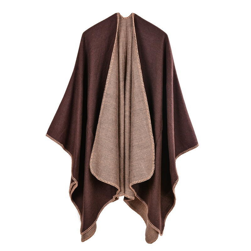 European and American Sytle Women's Solid Color Pashmina Shawl Autumn Winter Warm Cape Plain Cloak