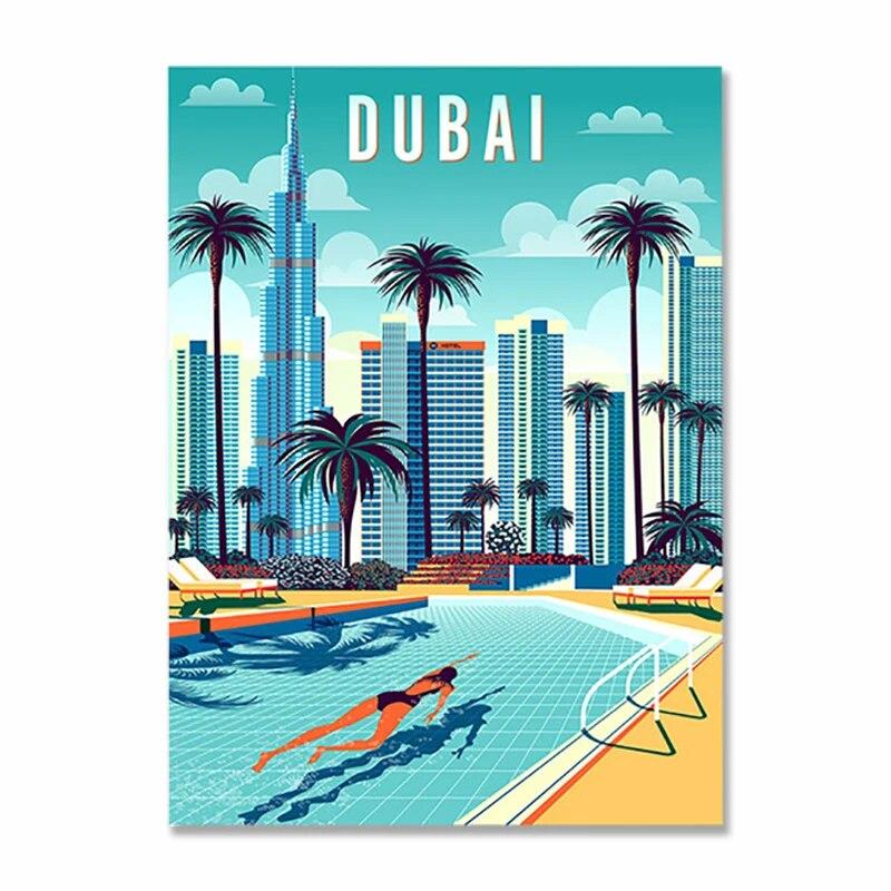 Nordic Vintage Travel Cities Poster Turkey Dubai Tanzania Landscape Metal Signs Retro Plate Wall Art Decor for Living Room Home