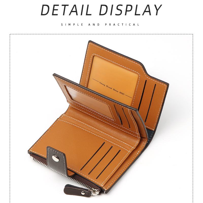 Освежающий мужской кожаный короткий двойной кошелек с защитой от кражи, многофункциональный держатель для карт с застежкой-молнией RFID