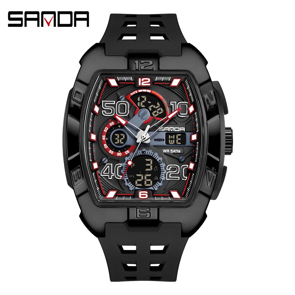 SANDA 5110 Новые мужские многофункциональные электронно-кварцевые часы для активного отдыха 5ATM Водонепроницаемые Ночная подсветка Таймер Обратный отсчет Секундомер Будильник