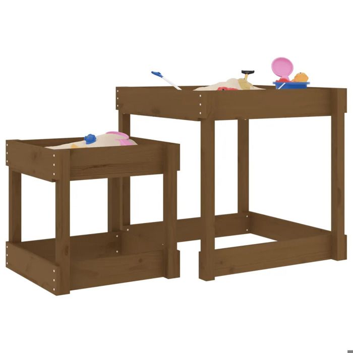 Sand Table - vidaXL - 2 Tables In Solid Pine Wood - Honey Brown - Outdoor - Children