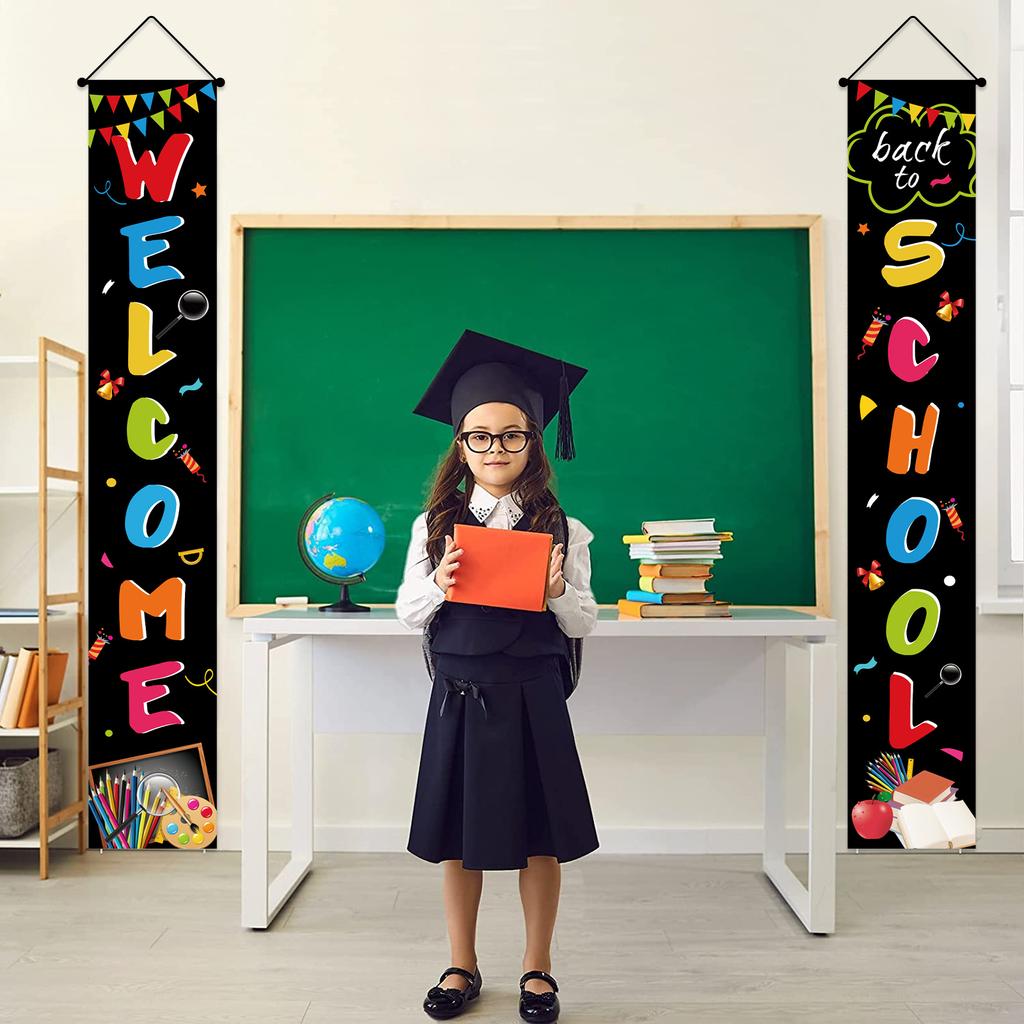 Подвесной баннер «С возвращением в школу», вывеска для крыльца для украшения класса в помещении и на улице, 11,81 X 70,87 дюйма