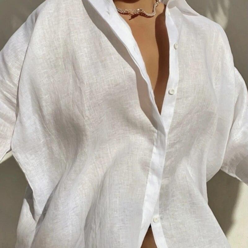 Shirt Beach Dress Cotton Cover Ups Women White Button Up Cardigan Short Dresses Tunic Summer Beachwear