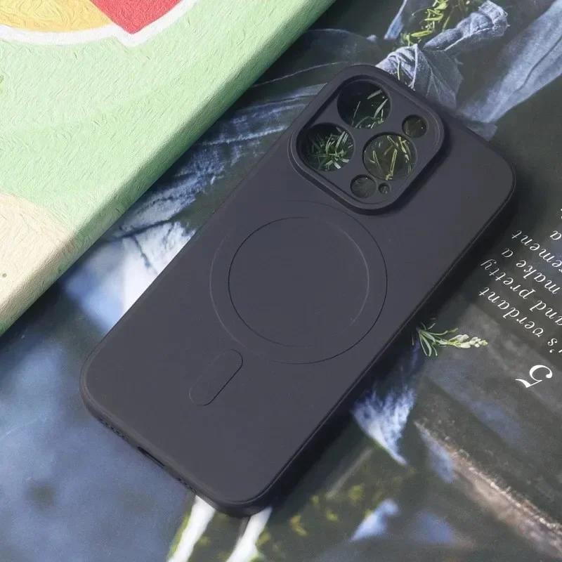 Жидкий силиконовый чехол для iPhone 16 15 14 13 12 11 Pro Max Plus, магнитное беспроводное зарядное устройство для Magsafe, противоударная задняя крышка