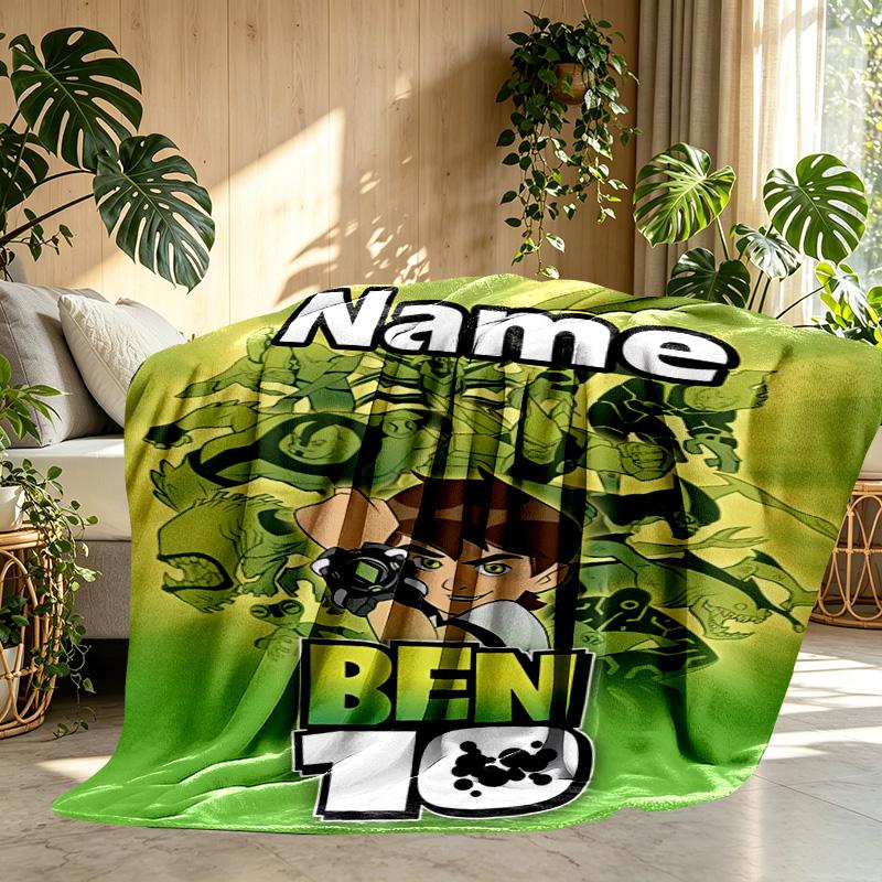 Custom Name Personalized Ben 10 Cartoon Print Blanket, Home Decor, Bedroom, Sofa, Camping, Couch, Gifts for Birthday ChristmasEnthusiasts