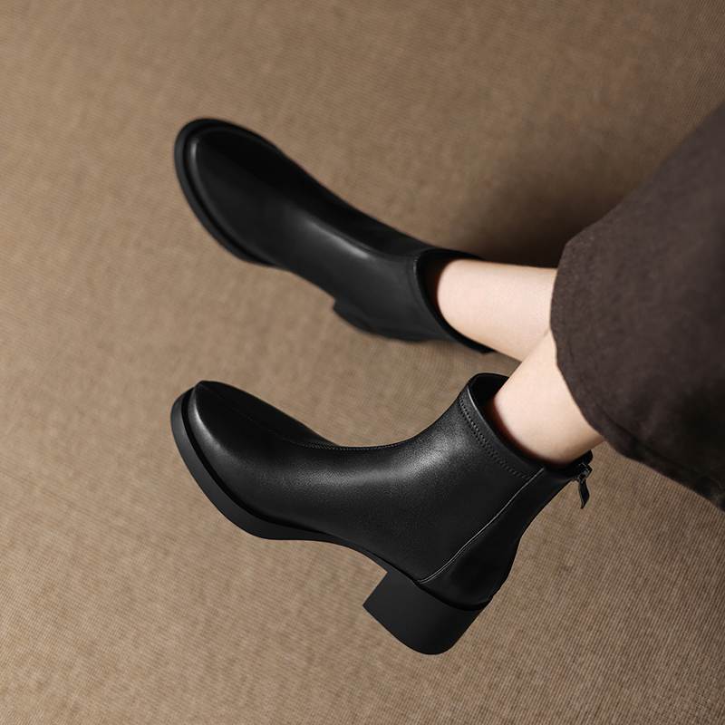 Krazing Pot Микрофибра Круглый носок Толстый каблук Современные ботинки Размер 42 Молния Платформа Красота Леди Женские Ботильоны