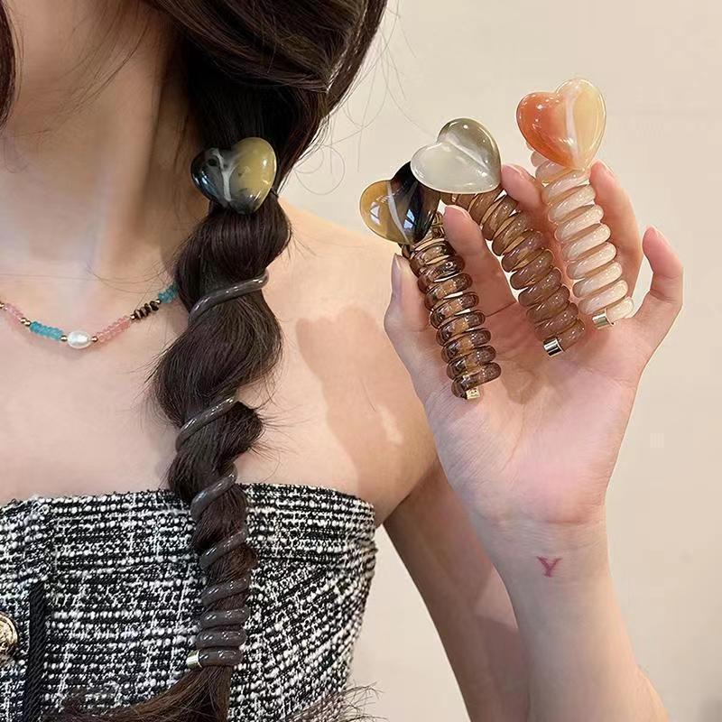 Резинка для волос в форме спирали в стиле Y2K — милая и стильная резинка для волос в виде телефонного шнура для женщин и девочек, прочный пластик