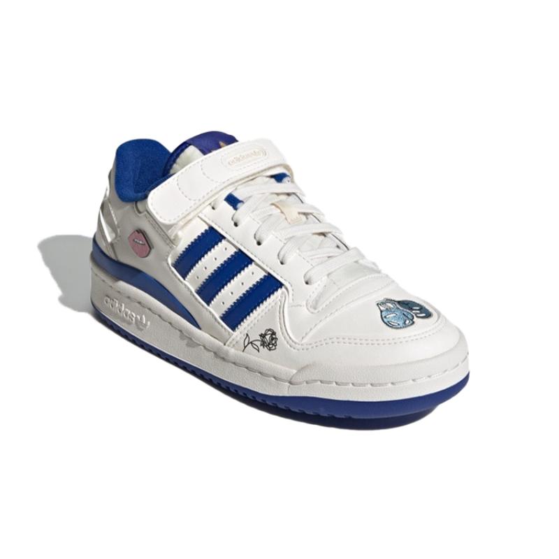 Adidas Originals FORUM Low J Abrasion Resistant Low Top Kids' Skateboarding Shoes White Blue Sneakers FX6714