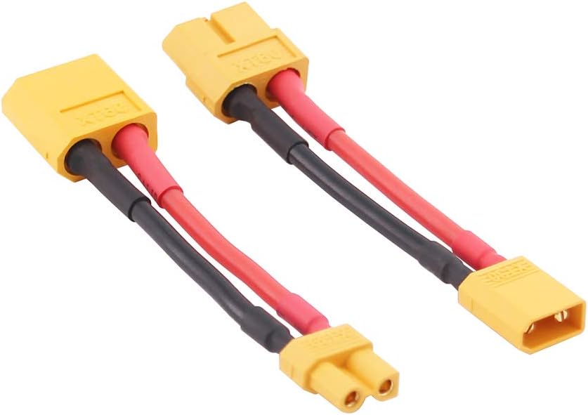 Set of 4 XT30 to XT60 Male-Female Adapter Cables | 16AWG Wire, 5cm | For LiPo Battery, RC Vehicles, Drones, Helicopters