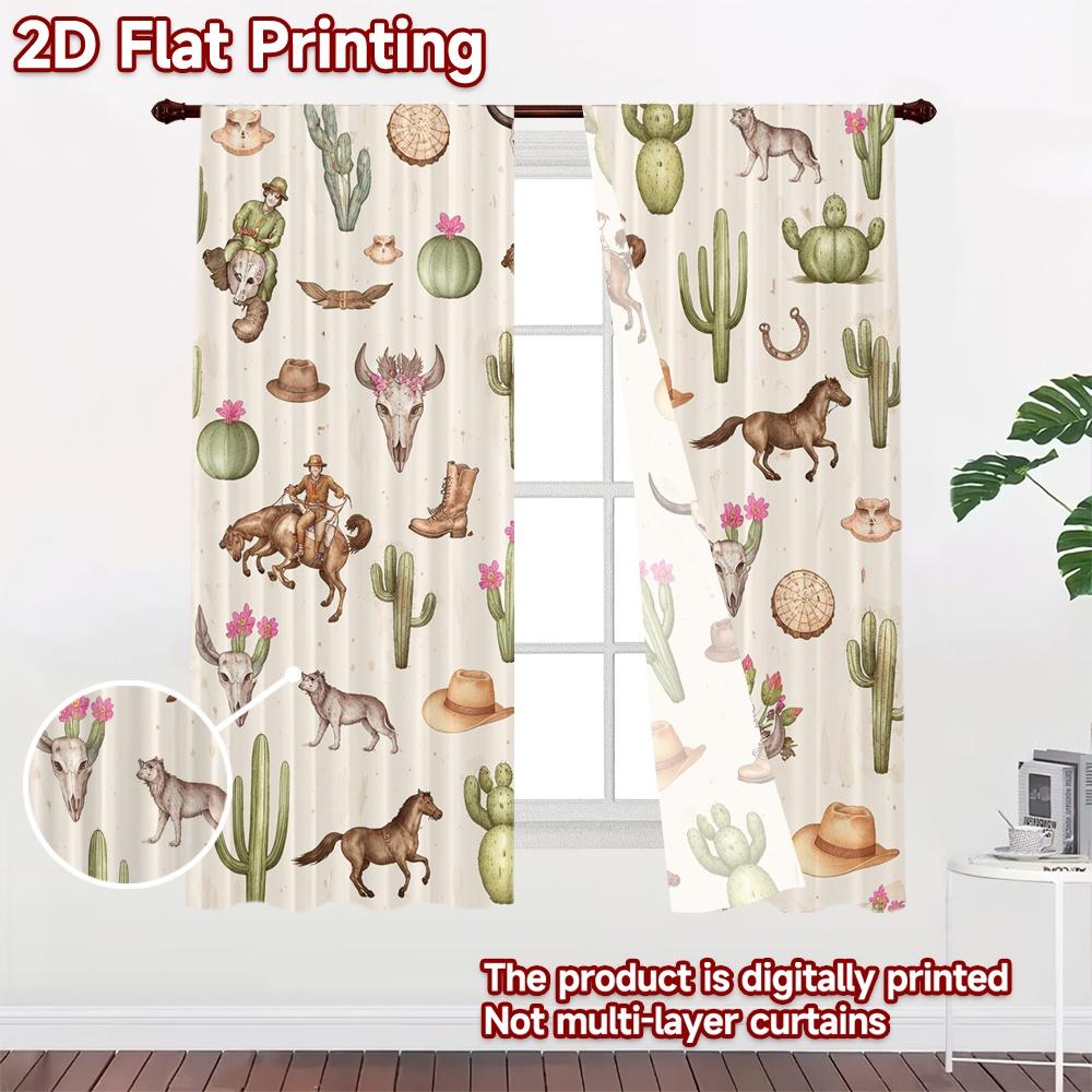 2D FLAT PRINTING 2pcs Curtains (Without Rod) Western Elements Modern Curtains&Window Treatment Versatile Durable Polyester