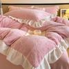 Ins Style Korean Style Carved Milk Velvet Four-piece Bed Thickened Warm Coral Velvet Winter Quilt Cover Sheet