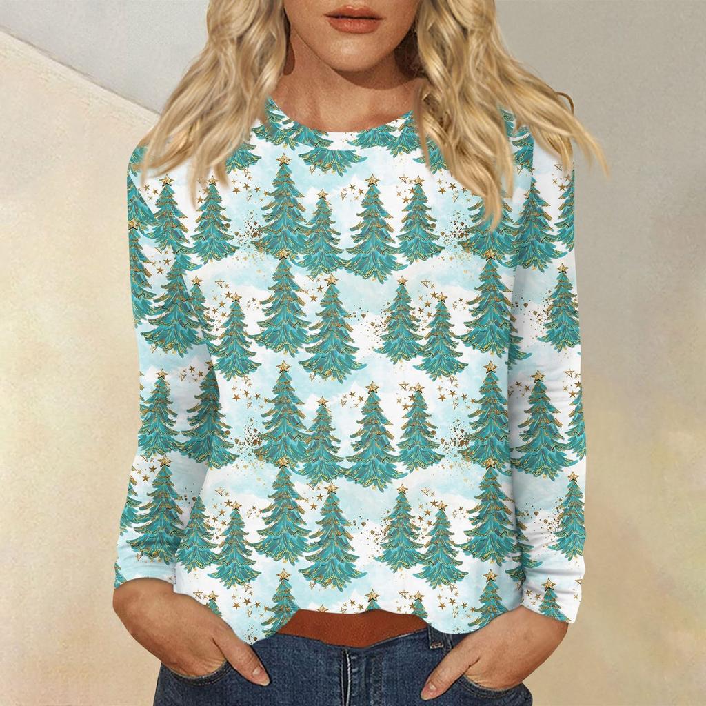 Рубашки с длинным рукавом для женщин, милые футболки с принтом на Рождество, блузки, повседневные топы больших размеров, пуловеры