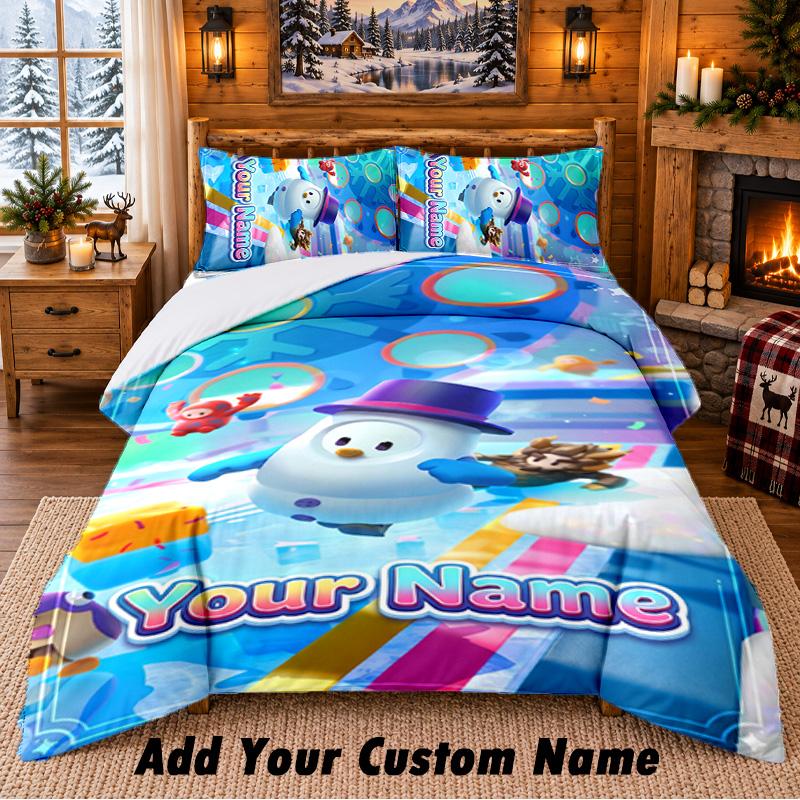 Fall Guys Custom Name 3Pcs Bedding Set 1 Bed Sheet 2 Pillowcases Bedroom Home Decor