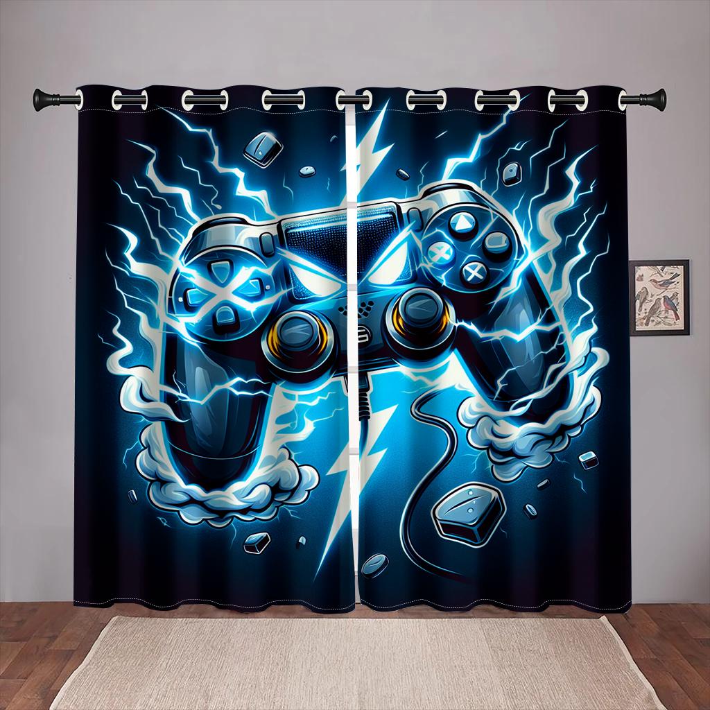 2panels Gamepad Printed Window Curtains Study Room Kitchen Living Room Dorm Room Grommet Top Window Drape Bedroom Room Decor