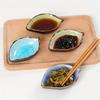 Ceramic Small Dishes Set of 4 Leaves Design Multi-use Kitchen Seasoning Dish Ice Crack Glaze Flavor Dish for Sauce Vinegar