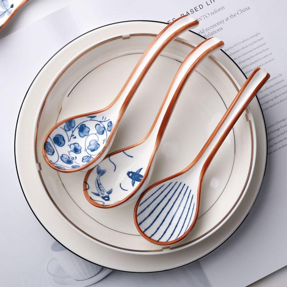 Baby Adults Japanese Style Mixing Eating Ceramic Cutlery Kitchen Utensil Soup Spoons Tableware