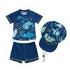 Baby Kids Boys Rash Guard Set, Short Sleeve Shark Dolphin Print Top with Shorts Hat Swimsuit Summer Swimwear